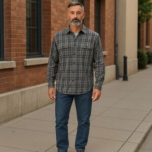Northcrest Outdoor Men's Large Gray-Black Plaid Casual Dress Shirt